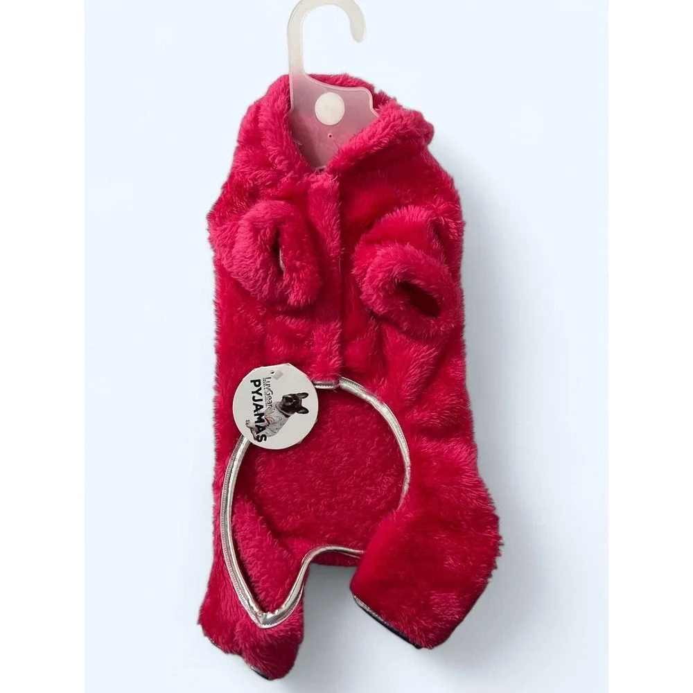 LuvGear Fleece Reindeer Hooded Dog Christmas Pajamas Pink SMALL NEW!!